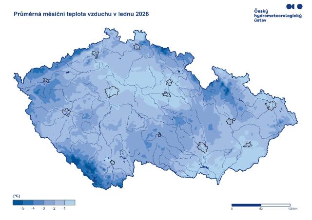 Průměrná teplota vzduchu v lednu 2026